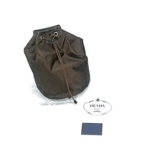Prada Brown Nylon Drawstring Bucket Bag Authentic , Dust Bag Authenticity Card